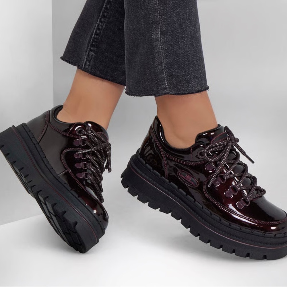 Skechers Glossy Burgundy Platform Shoes